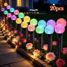 20pcs Outdoor Crystal Ball Solar Pathway Lights - 8 Lighting Modes, Colorful/Warm/White Light Options | Solar Powered Smart Bubble Lights Set | Suitable For Outdoor Use | Sensor Dimming Supported | Bubble/Line Design, Linkable | Automatic Solar Switching - Multicolor - View 12