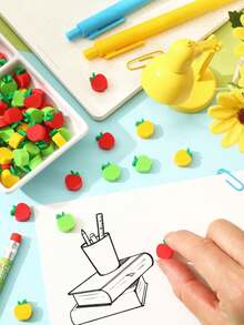 100/60pcs Small Apple Shaped Erasers, Multi-Color Pencil Erasers, Suitable For Student Back To School Gifts, Birthday Gifts, Classroom Rewards, Please Note The Size Is Small, Please Confirm The Size Before Purchasing! - Multicolor - View 2