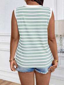 Chaleco sin mangas de mujer de talla grande, casual, de cuello redondo y con estampado de limón, de hombros anchos - Verde - Ver 3