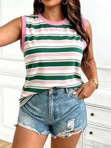 Chaleco sin mangas de mujer de talla grande, casual, de cuello redondo y con estampado de limón, de hombros anchos - Multicolor - Ver 4