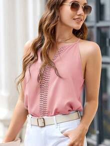 Clasi Top De Tirantes Verde De Encaje Guipure - Rosa coral - Ver 8
