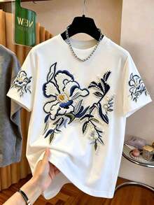 Camiseta de mujer de manga corta con cuello redondo y líneas de color contrastante - Multicolor 2 - Ver 3