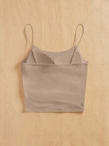 Camiseta ajustada con cuello redondo, almohadilla en el pecho y transpirable.Camisola básica para mujer sin sujetador - Camel - Ver 2