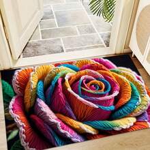 1 pieza Alfombra impresa con patrón floral colorido 2D, Serie de felpudos largos, Adecuado para sala de estar, lavandería, baño, dormitorio, cocina - Multicolor - Ver 2