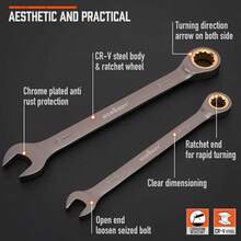 Bộ cờ lê bánh cóc hệ mét 19 chi tiết, cờ lê kết hợp bánh cóc 8-19mm kèm hộp đựng, 72 răng bằng thép crom vanadi. - Cần gạt bằng nhựa mạ crom (đầu có thể di chuyển) 10 - Xem 5