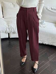 Pantalones rectos casuales de negocios para mujeres - Burdeos - Ver 5