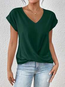 Frenchy Blusa Solida Con Mangas De Plumaje Y Tuerza En La Manga, Ideal Para La Primavera - Verde militar - Ver 3