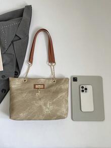 Túi tote Maillard phong cách retro, túi đeo vai cỡ lớn tiện dụng cho người đi làm, túi xách tay màu nâu đa năng mới. - Màu Khaki - Xem 4
