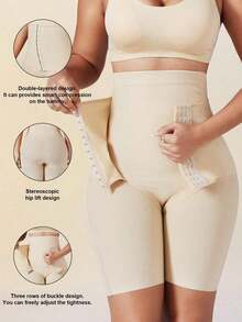 1 Piece Women's High Waist Shaper, Apricot Color, Center Snap Closure, Adjustable, Slimming Waist And Butt Lifting Effect, Flat Tummy Bodysuit, Shorts, Sexy Lingerie, Waist Trainer, High Waist Shapewear Pants - 杏 - 查看 12