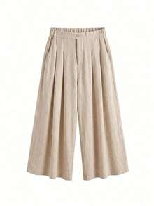 Comfortable And Loose-Fitting Elastic-Waist Pleated Shorts/Skirts, A Basic And Versatile Style For Everyday Wear, Flattering The Figure, In Apricot Color, For Plus-Size Women, For Spring/Summer - Persimmon 2 - View 7
