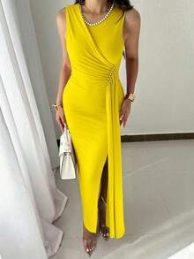 YHHRafferiza Vestido elegante de fiesta con cuentas sin mangas para mujer, vestido de noche largo de verano para eventos formalesYHH - Amarillo - Ver 5