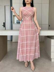 xheDAZY Vestido midi asimétrico elegante para mujer, sin mangas, vestido de invitada de boda de veranoxhe - Rosa - Ver 7