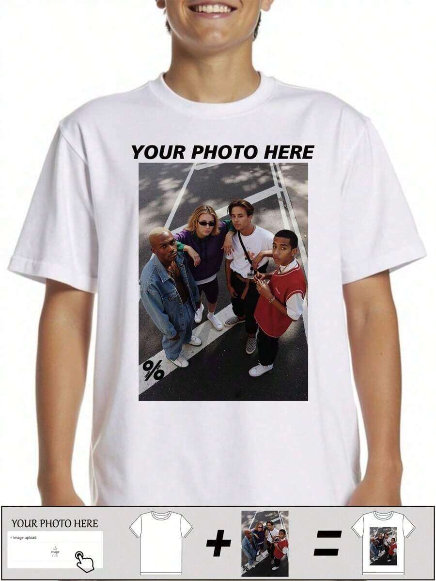 Camiseta personalizada con impresión de foto para niños adolescentes, personaliza con imágenes de familia/mascota/ídolo/amigo, ideal para deportes escolares, actividades al aire libre, reuniones familiares, regalos para mejor amigo, regalos sentimentales, vuelta al cole, fiestas, regalos sorpresa, regalos broma - Negro - Ver 1