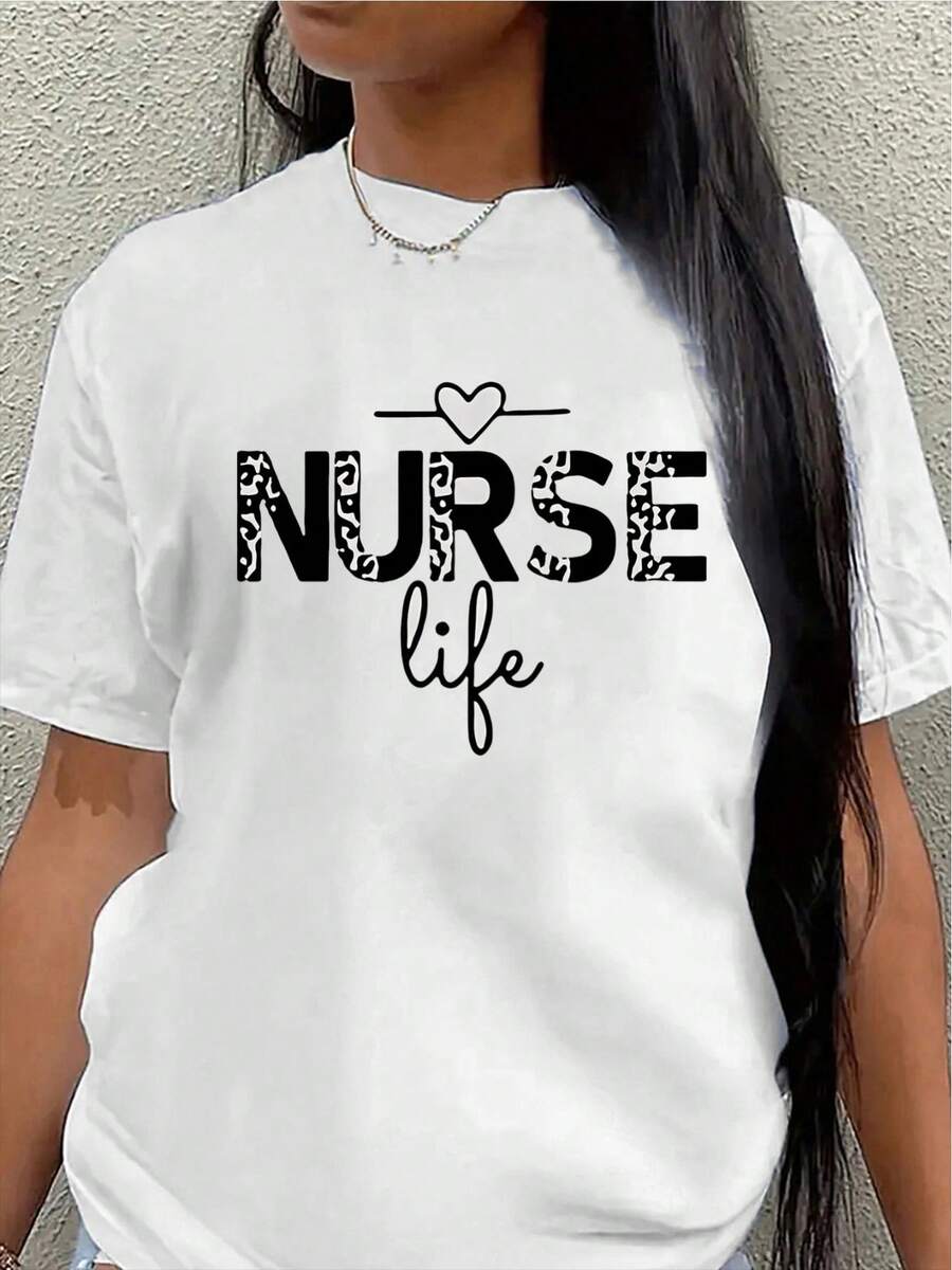Women's Nurse T-Shirt, Comfortable And Lightweight, Short-Sleeved, With A Heart-Shaped Design, Suitable For Hospitals, Clinics, Or Everyday Wear, Made Of Durable And Breathable Material. - 白色 - 查看 1