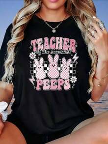 Camiseta de Mujer "Maestra del Conejo de Pascua Más Dulce" - Divertida y Linda, Regalo para las Fiestas de Primavera - Negro - Ver 1