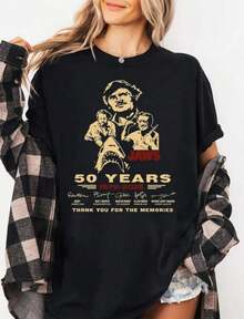 1 camiseta del 50º aniversario de Jaws 1975 con las firmas de Quint y Brody, con la inscripción "Gracias por la Memoria". 180g 100% algodón, los diseños están completamente impresos. Unisexo. - Negro 5 - Ver 7