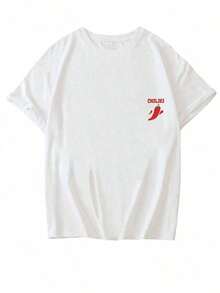 New Summer Casual T-Shirt With Chili Pepper Pattern, Round Neck And White Short Sleeves, Fashionable And Versatile For Women - White - View 5
