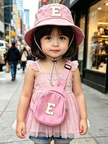 2 Pieces A-Z Letter Children's Bucket Hat, Stylish Simple Visor With A Shoulder Crossbody Bag, Suitable For Boys And Girls To Go Out Everyday. - Pink - View 3