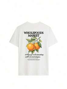 Respirable Camiseta Oversize de Mujer con Estampado de Naranjas Frescas y Hombros Caídos, Camiseta Gráfica Casual para Vacaciones y Uso Urbano, Top Holgado y Transpirable para Uso Diario, Viajes a la Playa, Escapadas de Vacaciones, Salidas de Fin de Semana, Camiseta Cómoda de Estética Retro Y2K para Looks de Moda Virales e Ideas de Ropa, blusas elegantes dama, ropa deportiva de mujer,  mujer - Blanco - Ver 2