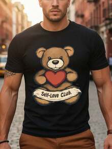 Camiseta de hombre 100% algodón, corte ajustado, con estampado de corazón de oso de peluche de Self-Love Club - Camiseta gris de manga corta informal, adecuada para verano, gimnasio y atuendos casuales - Regalo ideal para hombres tatuados y entusiastas - Camiseta unisex de algodón holgada de manga corta y cuello redondo estilo vintage urbano - Blusas para mujer. blusas.blusas casuales para dama.Impresión de osos cariñosos.Camiseta estampada Impresión de osos cariñosos. - Negro - Ver 1