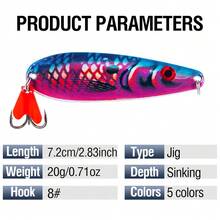 1PC 20g/0.71oz Long Casting Metal Jig Lure Sinking Spoon Bait With Red Tail Fin And Sharp Double Hook For Freshwater Saltwater - S024 - View 3