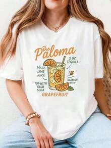 Camiseta de manga corta para mujer con estampado gráfico de la receta del cóctel Paloma, ropa casual de verano, tela cómoda, perfecta como regalo. - Blanco - Ver 6