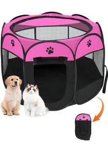Portable Foldable Enclosed Pet Playpen, Suitable For Indoor Cats And Outdoor Dogs, With Zipper Top Cover And Door, Ideal For Dogs, Cats And Small Animals - Dusty Pink - View 1