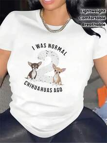 Camiseta con Diseño de Chihuahua para Uso en el Hogar, Tela Duradera y Cómoda, Ideal para Sala de Estar o Cocina, Camiseta con Gráficos Elegantes para Uso Casual Diario, Material Suave, Ligera y Transpirable. Camiseta de Algodón Familiar Coordinada - Blanco - Ver 1