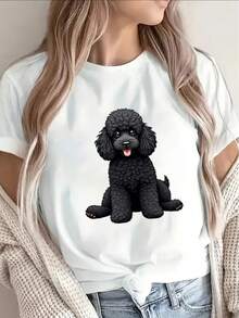 Lightweight And Durable T-Shirt, With A Cute Furry Dog Design, Is Perfect For Casual Outings At Home, In The Park Or At A Restaurant, Offering A Comfortable Everyday Wearing Experience. - 白色 - 查看 1