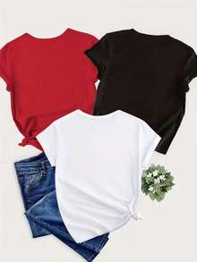 Printed T-Shirts With Love And Heart Designs, Seasonal, Eye-Catching, Modern, Loose-Fitting, Round Neck, Short Sleeves, For Everyday Wear, Ideal For You. Loose, Casual And Versatile Top T-Shirt. Single Piece, Not A 3-Piece Set. - 白色 - 查看 3
