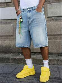 Bermudas rectas de algodón denim, pantalones cortos vaqueros rotos casuales para el verano, versátiles y transpirables para el día a día - Azul - Ver 1