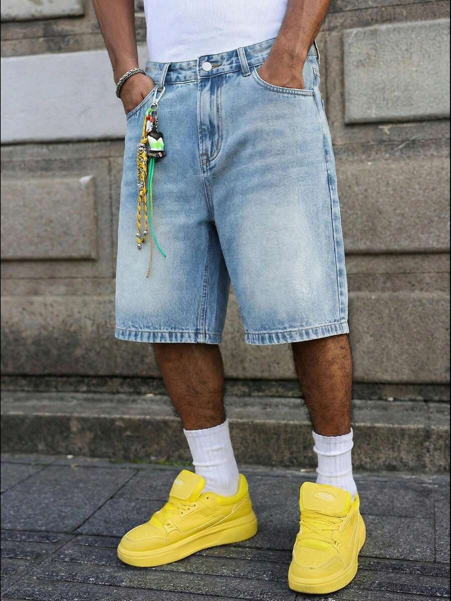 Bermudas rectas de algodón denim, pantalones cortos vaqueros rotos casuales para el verano, versátiles y transpirables para el día a día - Azul - Ver 1
