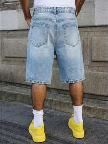 Bermudas rectas de algodón denim, pantalones cortos vaqueros rotos casuales para el verano, versátiles y transpirables para el día a día - Azul - Ver 4