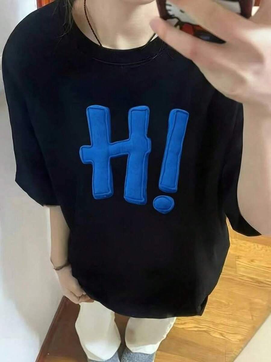 Camiseta negra informal de manga corta con cuello redondo para hombre,Camisetas Para Mujer Camiseta gráfica moderna palabra divertida casual estilo urbano color negro para jóvenes y adultos manga corta algodón cómodo esencial moda contemporánea - Negro - Ver 1