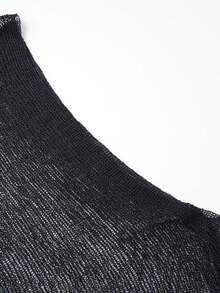Blusa de Malla Negra para Mujer con Hombro Descubierto, Manga Murciélago y Holgada, Transparente para Uso Casual de Verano - Negro - Ver 7
