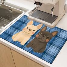1pc Home Decor, Cute French Bulldog Pattern Absorbent Dish Drying Mat, Espresso Machine Countertop Pad, Sink Drain Mat, Soft Faucet Pad, Bathroom Cup Mat, Kitchen & Bathroom Accessories - Multicolor - View 9