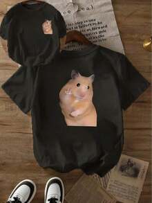 Shushu Biye Doppelseitig Bedrucktes Modisches Kurzarmshirt, Lässiges Kurzarm-Rundhals--Shirt, Damenbekleidung,Festival - màu đen - Xem 1