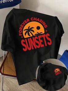 | Exquisite Design | Loose And Comfortable | Easy To Match | Short-Sleeved Printed T-Shirt With Designs On The Front And Back - Always Chasing The Sunset - Fashionable Printed T-Shirt For Women, Spring/Summer,  Item, Versatile And Casual. - 白色 - 查看 7