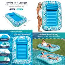 Aqua Inflatable Tanning Pool Lounger and Float with Removable Pillow - 71" x 48" - Blue Flowers - Flores azules - Ver 1