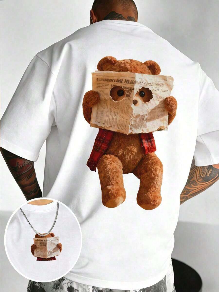 Zrgoth Men's Casual Loose Fit Short Sleeve Sports T-Shirt | Graphic Print Of A Bear Reading A Newspaper | Sophisticated Design | Summer Essential | Versatile And Easy To Wear | Gift For A Boyfriend/Girlfriend To Express Personal Style - 白色 - 查看 1