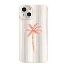 Funda de teléfono de TPU con patrón de árbol de palma a rayas verticales rosa y marrón claro minimalista, compatible con Apple 17/17 Pro/17 Pro Max/16/16 Pro/16 Pro Max/15/14/13 Pro/12/11/7/8 Plus/X/Xr/Xs Max - Beis - Ver 4
