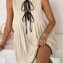 Vestido mini sin mangas con lunares en contraste para mujer - Albaricoque - Ver 6