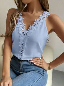 Top tank con encaje escote V - Celeste - Ver 3