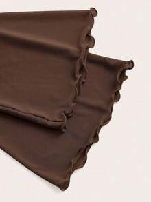 Top unicolor de cuello halter ribete en forma de lechuga manga de campana de malla - Café integral - Ver 4