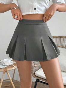 Falda minimalista de unicolor y estilo informal y elegante para mujer - Gris - Ver 7