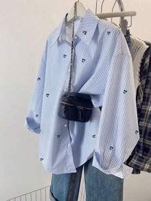 Blusa holgada de manga larga casual para mujer con estampado de rayas de limón en todo el diseño, fresco y ligero, estilo INS.Adecuado como regalo para mejores amigas y novias.Apropiado para otoño e invierno, temporada de graduación, regreso a clases, así como atuendos diarios de maestras.Conjunto de sudaderas de regreso a clases en otoño. - Multicolor 3 - Ver 5