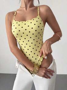 Body elegante y romántico con estampado bohemio y espalda cruzada, adecuado para vacaciones en la playa de Hawái y citas - Amarillo - Ver 2