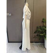 Elegant Spring Outfit For Women, Short Button-Down Blouse And Flared Trousers, Fashionable Style - White - View 4