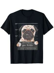 Foto de un Lindo Pug - Camiseta Divertida y Humorística de Perro para Hombres y Mujeres| Camiseta casual de cuello redondo 100%, tejido de punto de elasticidad media, cómoda para todas las estaciones, un regalo perfecto para novio, novia, esposo, esposa o amante en el Día de San Valentín. - Negro - Ver 7