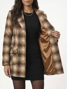 Aletheia - Women's Elegant Long Plaid Coat, Winter Overcoat, Warm, Lined, Made Of Felted Wool, Perfect For June Festivals - 鏽棕色 - 查看 2